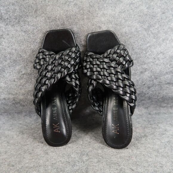 Anne Klein Shoes Womens 5 Sandal Mule Slide Pump Woven Straps Block Heel Black - Picture 9 of 16